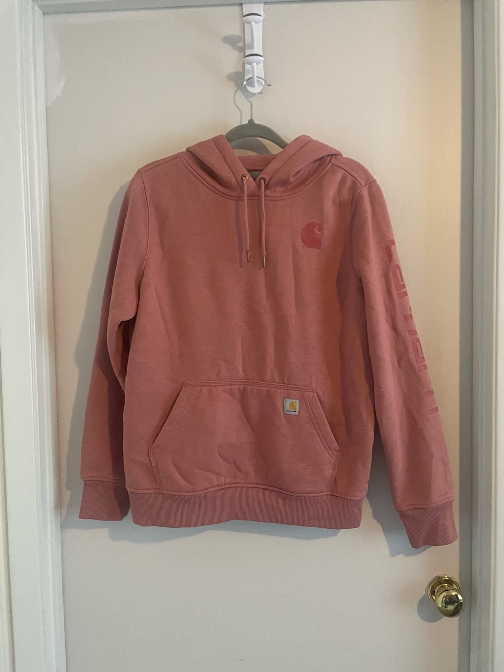 Carhartt Women’s Relaxed Fit Logo Sleeve Hoodie Dusty Rose M
